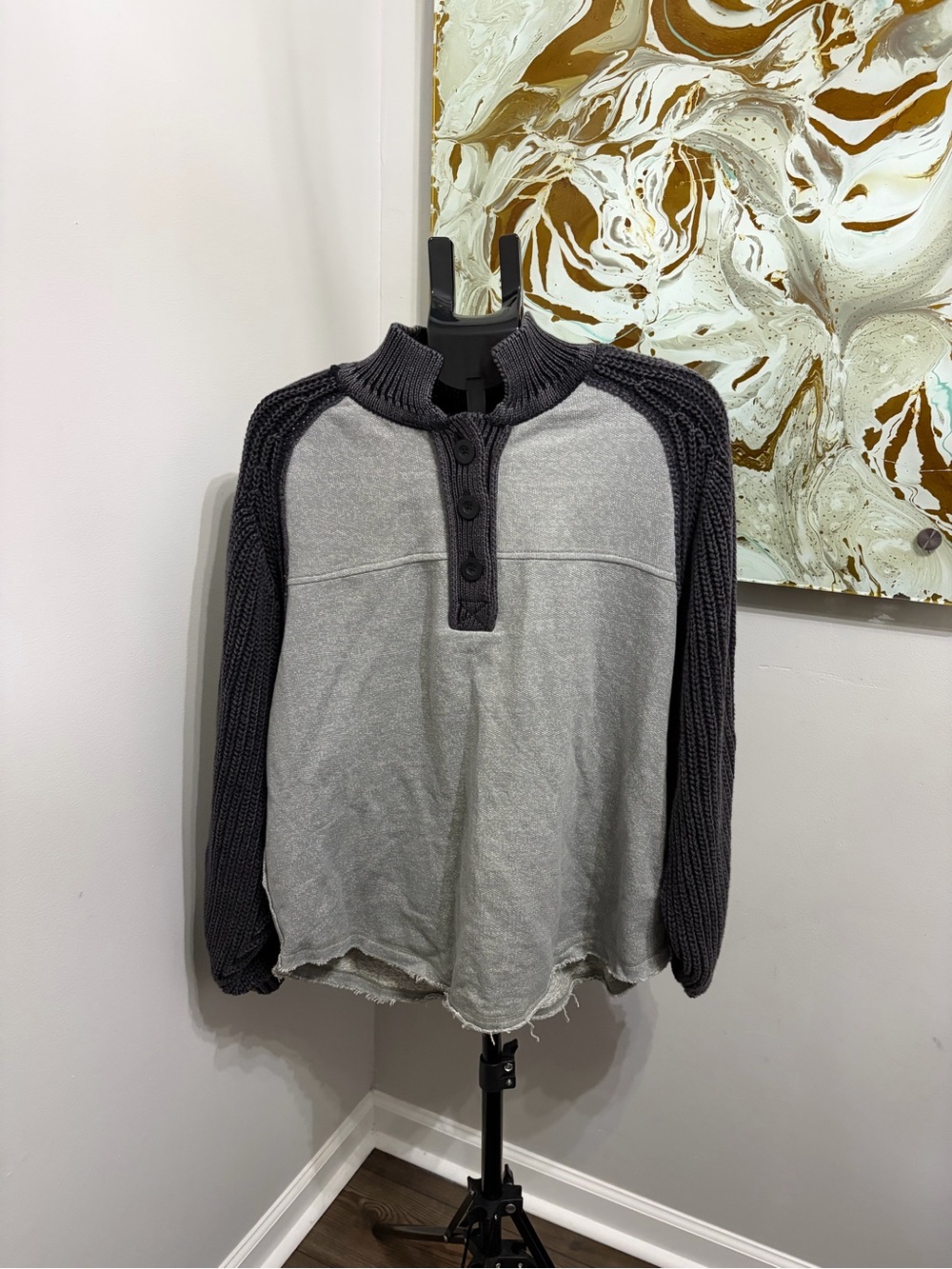 NWT Free People We The Free In The Light Hoodie Sweater Grey Combo Small